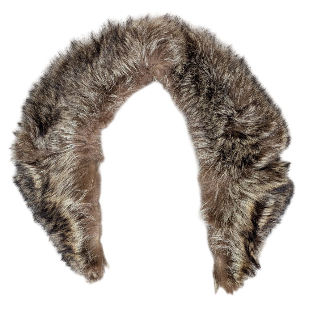 vintage raccoon fur collar features thick, glossy brown and cream fur